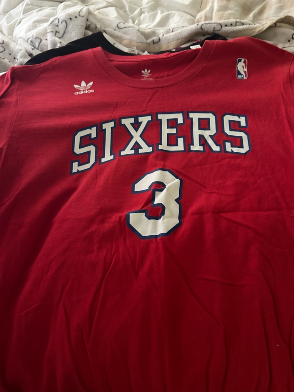 adidas Red Philadelphia Sixers Number 3 Tee